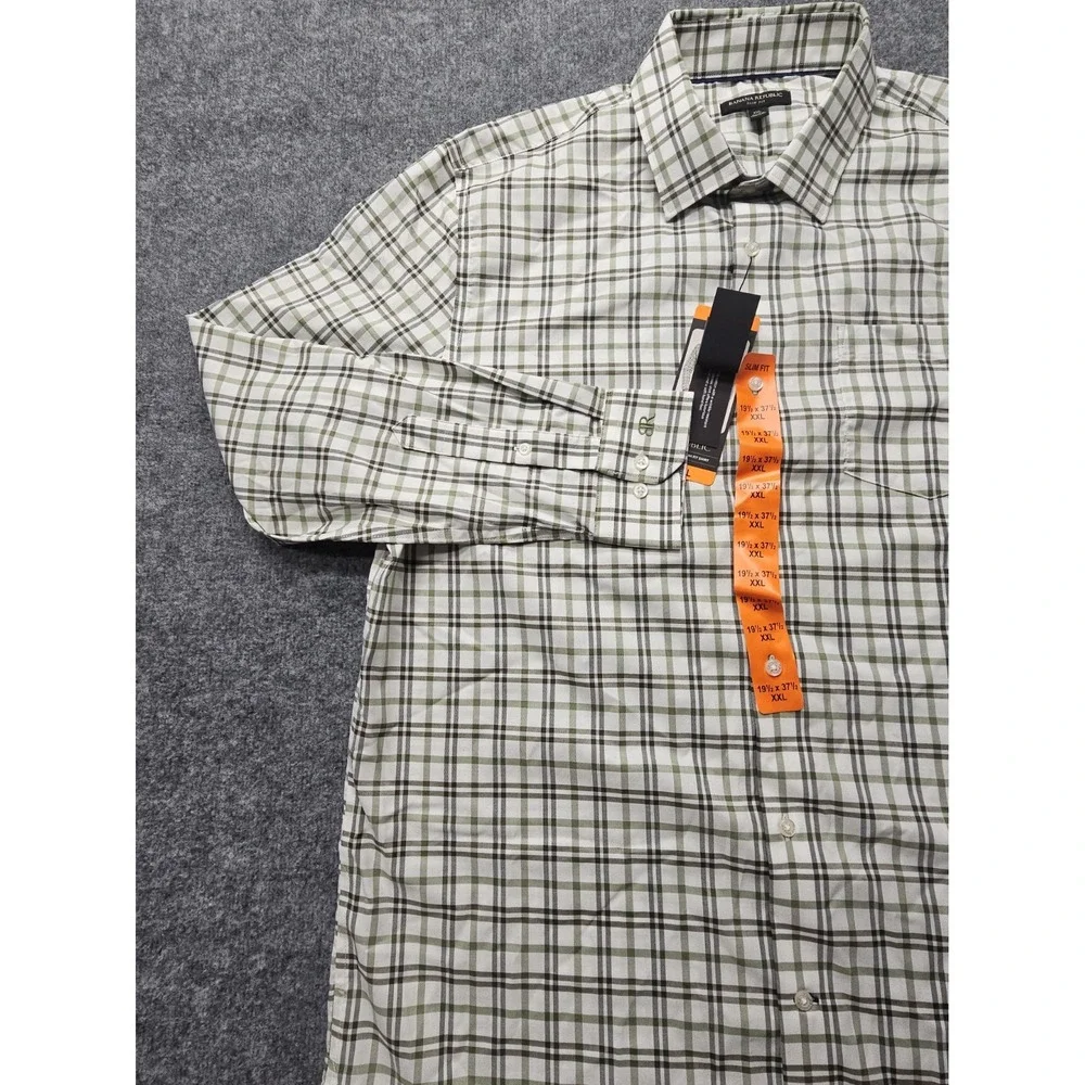 Banana Republic Shirt Mens XXL Blue Plaid Slim Fit Button Up